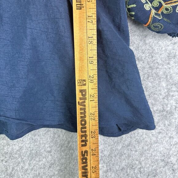 Olivia & Martin Woven Top Womens M Blue Embroidered Sleeves Boho Pullover Blouse - Picture 10 of 12